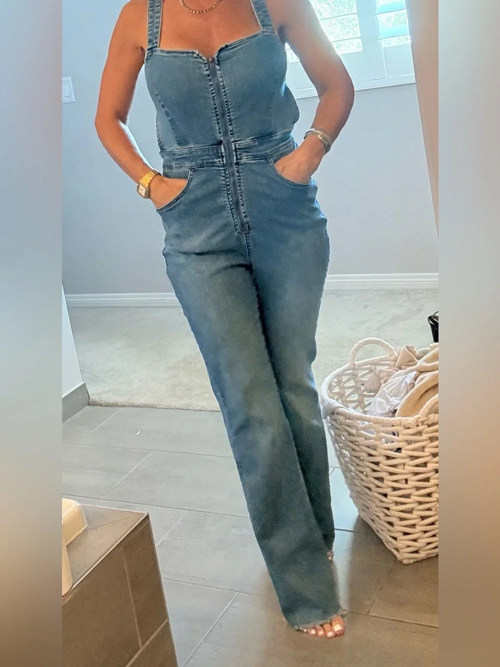 Free People Women’s Light Blue Denim Zip-Front Jeans
